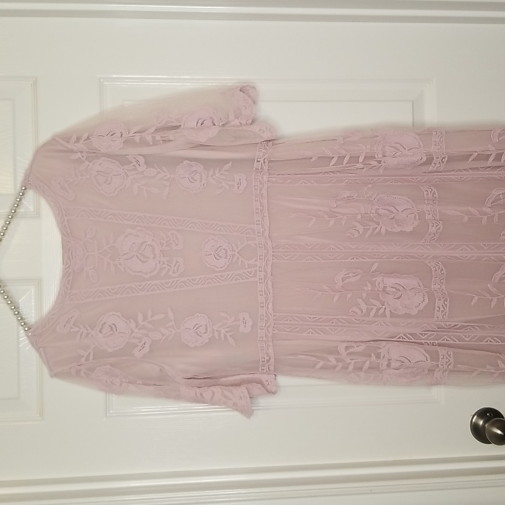 Tea N Rose Womens Shortsleeve Sheer Lined Lavender Maxi Dress - Picture 6 of 12